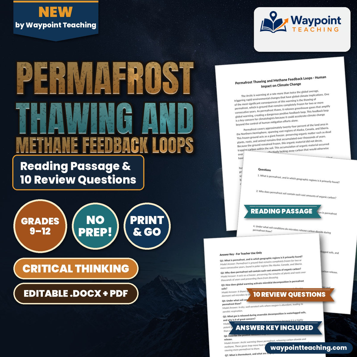 Permafrost Thawing and Methane Feedback Loops Reading Worksheet cover