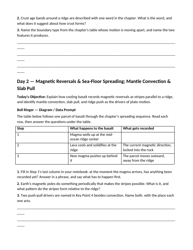 Plate Tectonics Bell Ringers & Exit Tickets sample page
