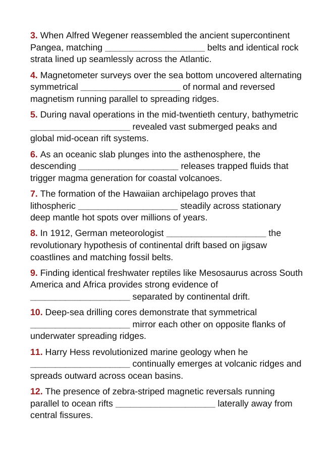 Plate Tectonics Fill-in-the-Blank Vocabulary Worksheet sample page