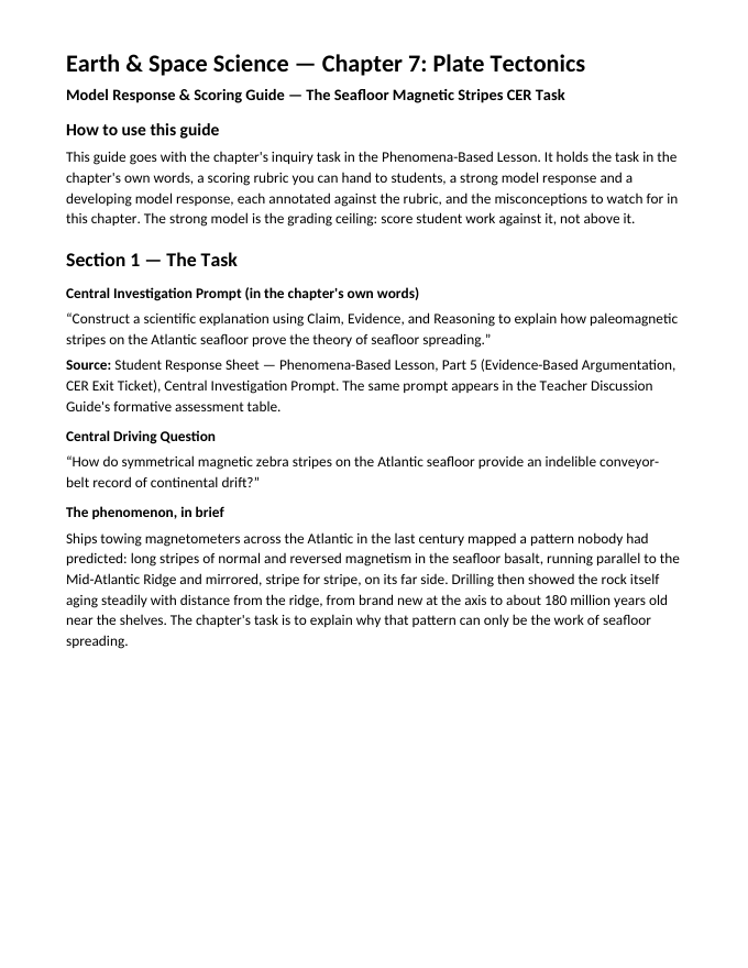 Plate Tectonics Model Response & Scoring Guide sample page
