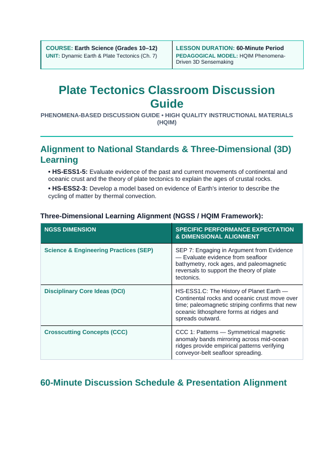 Plate Tectonics Phenomena-Based Lesson: Symmetrical Paleomagnetic Zebra Stripes and Seafloor Spreading Along the Mid-Atlantic Ridge Teacher Discussion Guide sample page
