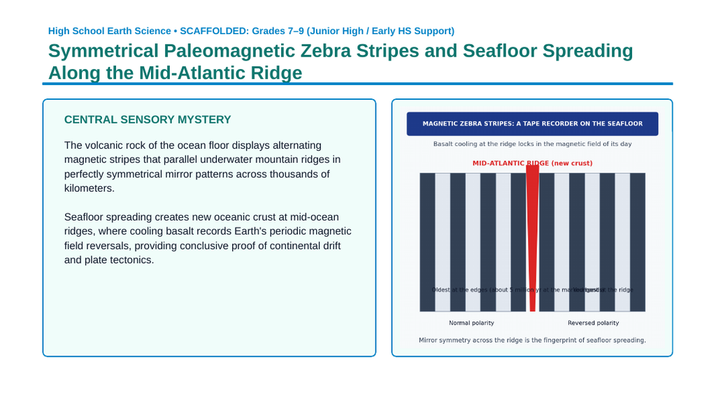 Plate Tectonics Scaffolded Phenomena-Based Lesson: Symmetrical Paleomagnetic Zebra Stripes and Seafloor Spreading Along the Mid-Atlantic Ridge Presentation sample page