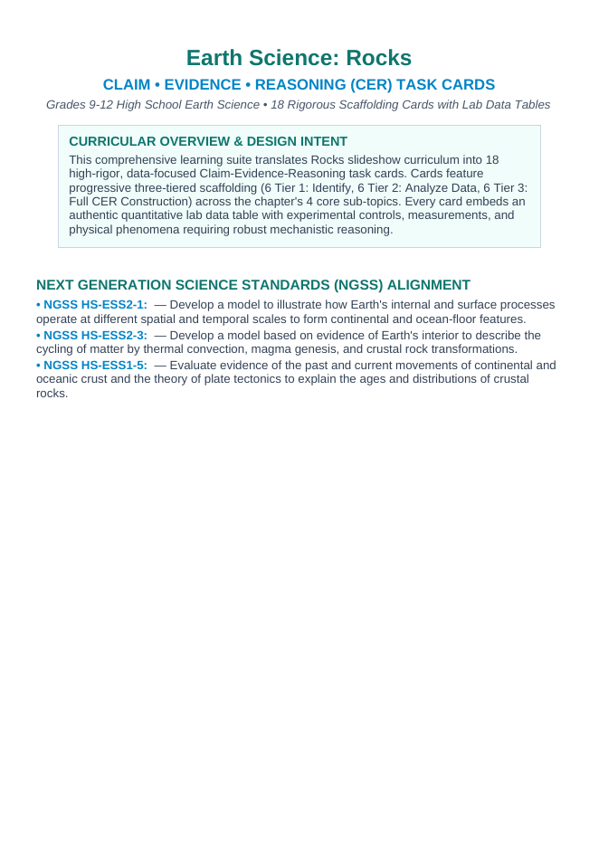 Rocks CER Task Cards sample page