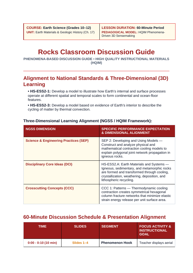 Rocks Phenomena-Based Lesson: Forty Thousand Hexagonal Columnar Basalt Pillars of Giant's Causeway Teacher Discussion Guide sample page