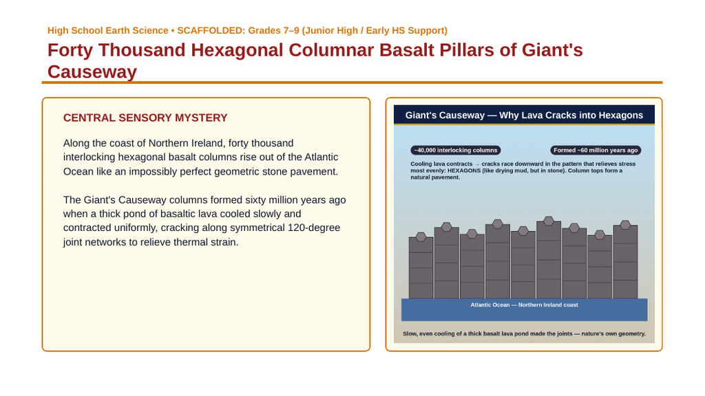 Rocks Scaffolded Phenomena-Based Lesson: Forty Thousand Hexagonal Columnar Basalt Pillars of Giant's Causeway Presentation sample page