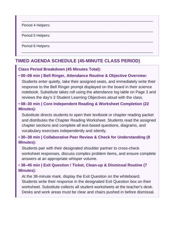 Rocks Substitute Lesson Plan sample page
