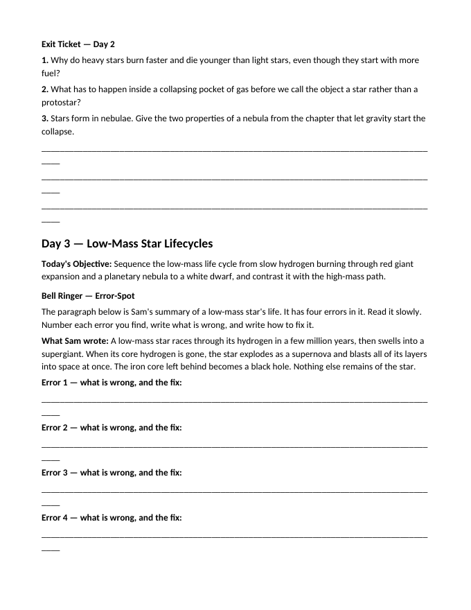 Stars Bell Ringers & Exit Tickets sample page