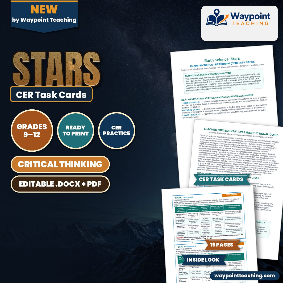 Stars CER Task Cards cover