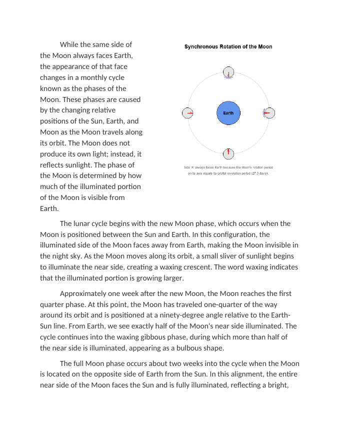 Synchronous Rotation and the Phases of the Moon Reading Worksheet sample page