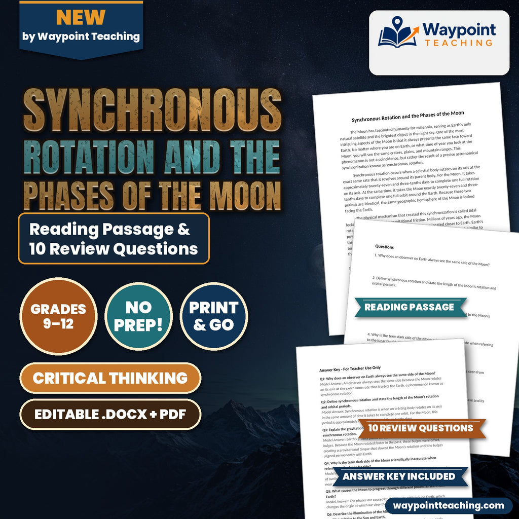 Synchronous Rotation and the Phases of the Moon Reading Worksheet cover