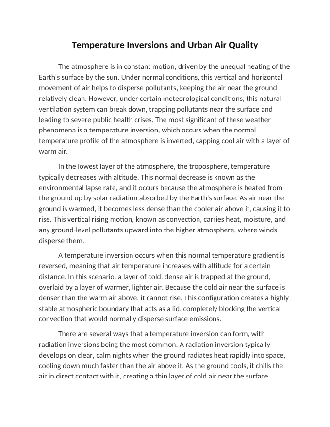 Temperature Inversions and Urban Air Quality Reading Worksheet sample page