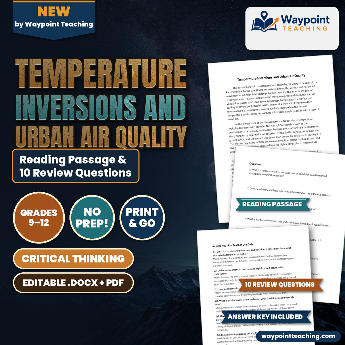 Temperature Inversions and Urban Air Quality Reading Worksheet cover