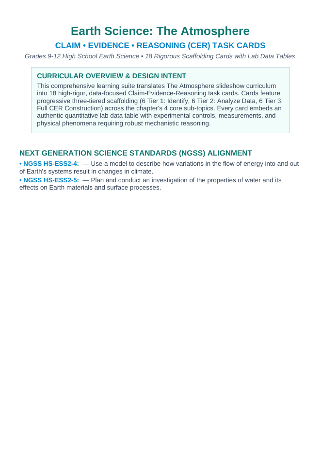 The Atmosphere CER Task Cards sample page