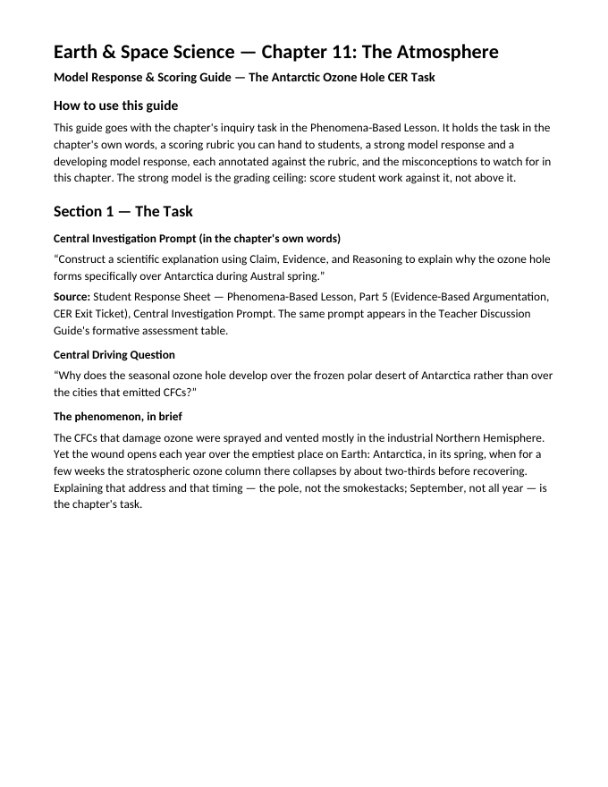 The Atmosphere Model Response & Scoring Guide sample page