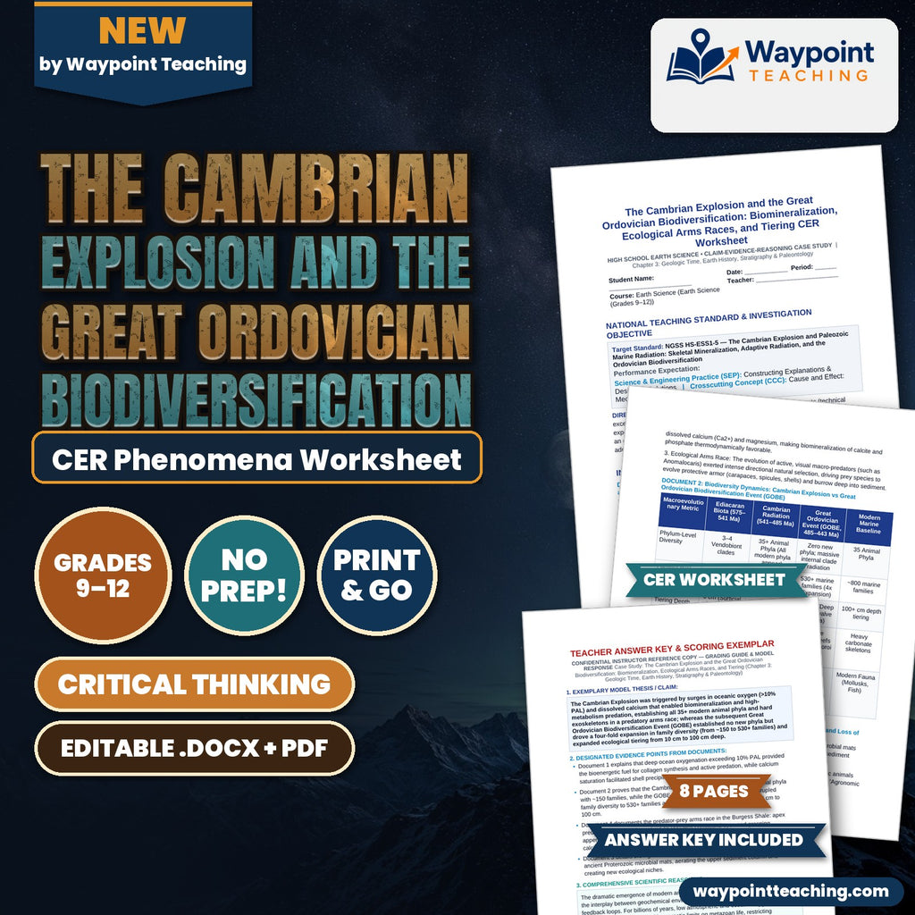 The Cambrian Explosion and the Great Ordovician Biodiversification: Biomineralization, Ecological Arms Races, and Tiering CER Phenomena Worksheet cover