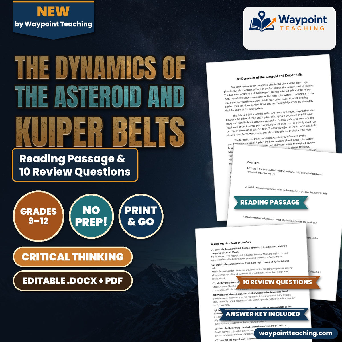 The Dynamics of the Asteroid and Kuiper Belts Reading Worksheet cover