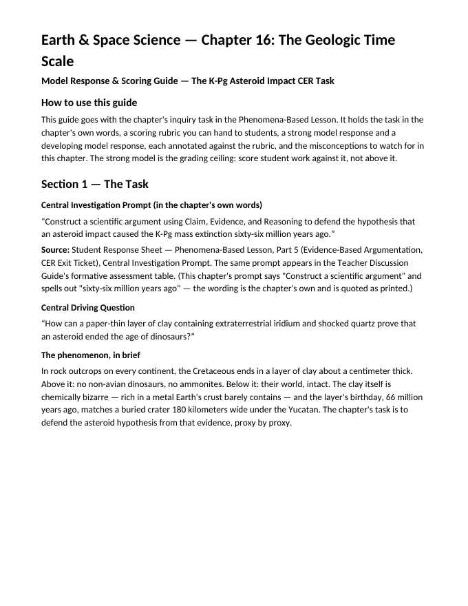 The Geologic Time Scale Model Response & Scoring Guide sample page