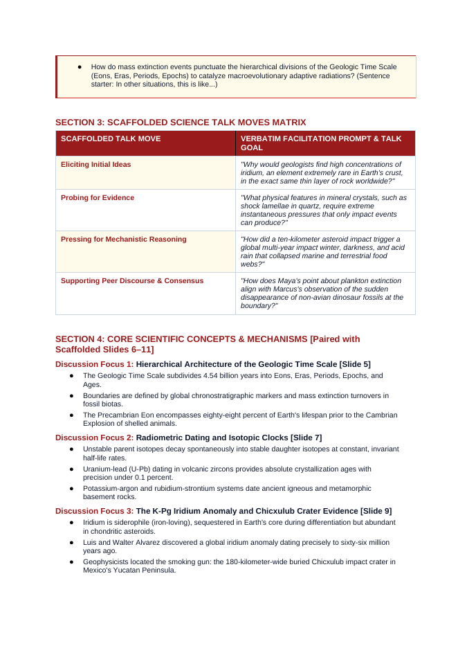 The Geologic Time Scale Scaffolded Phenomena-Based Lesson: Global Centimeter-Thick Iridium Clay Anomaly at the Cretaceous-Paleogene (K-Pg) Boundary Teacher Discussion Guide sample page