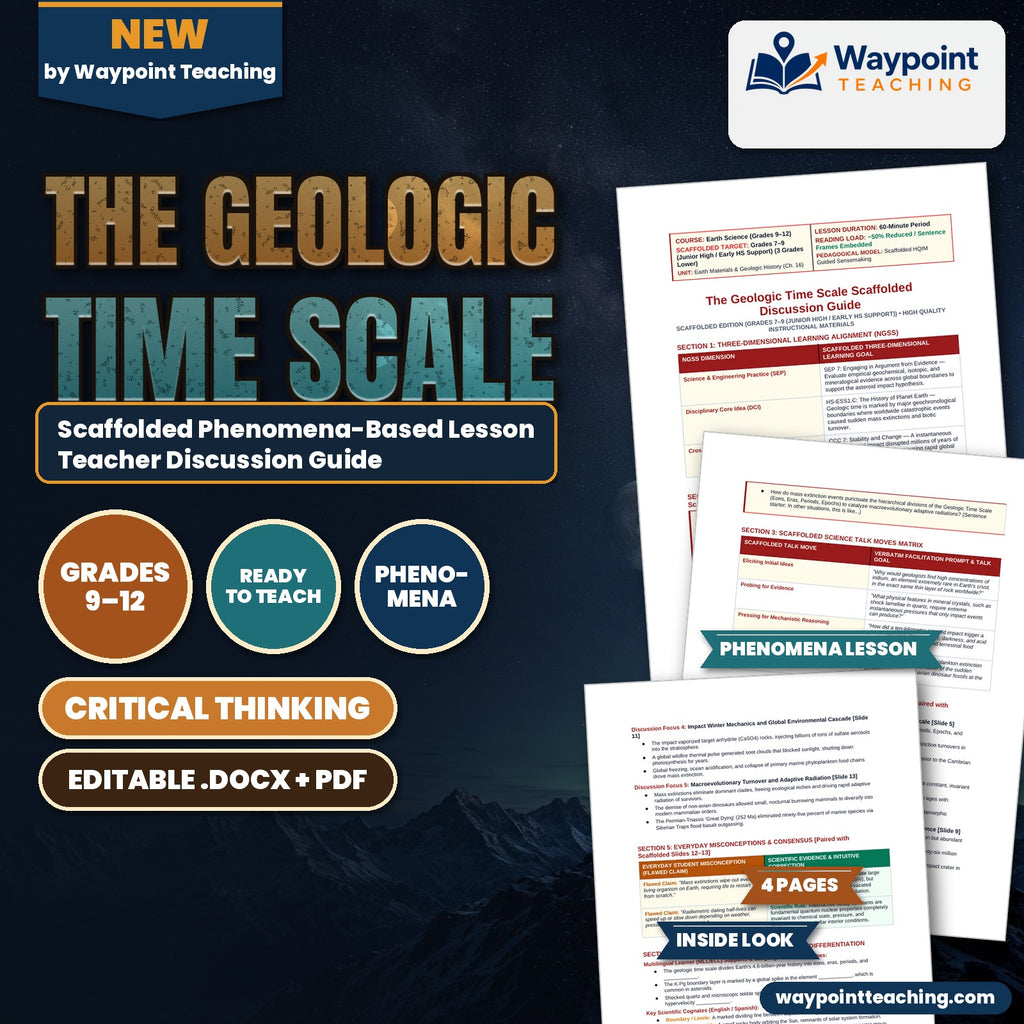 The Geologic Time Scale Scaffolded Phenomena-Based Lesson: Global Centimeter-Thick Iridium Clay Anomaly at the Cretaceous-Paleogene (K-Pg) Boundary Teacher Discussion Guide cover