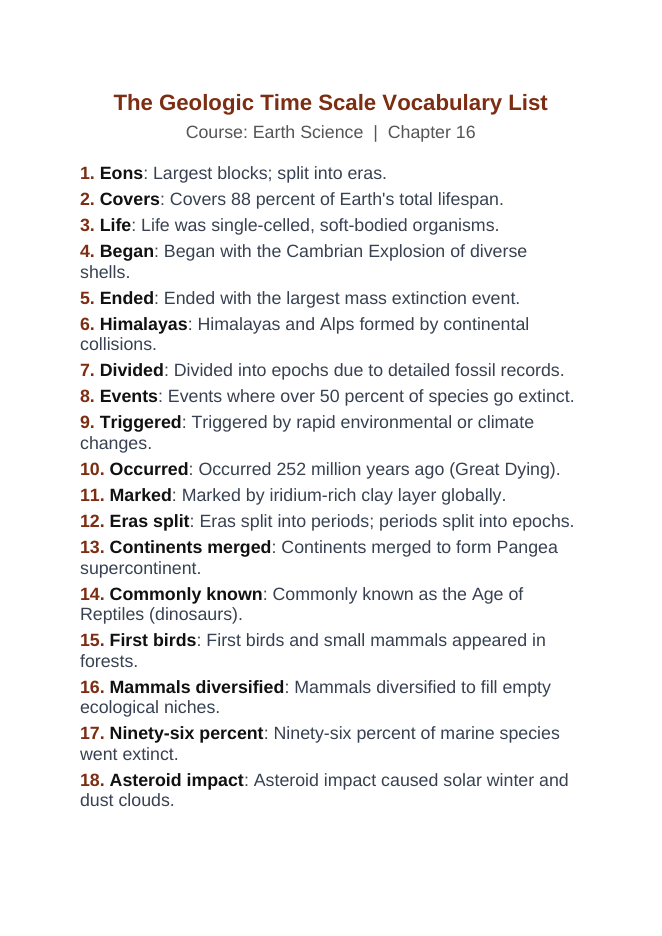 The Geologic Time Scale Vocabulary Words & Definitions sample page
