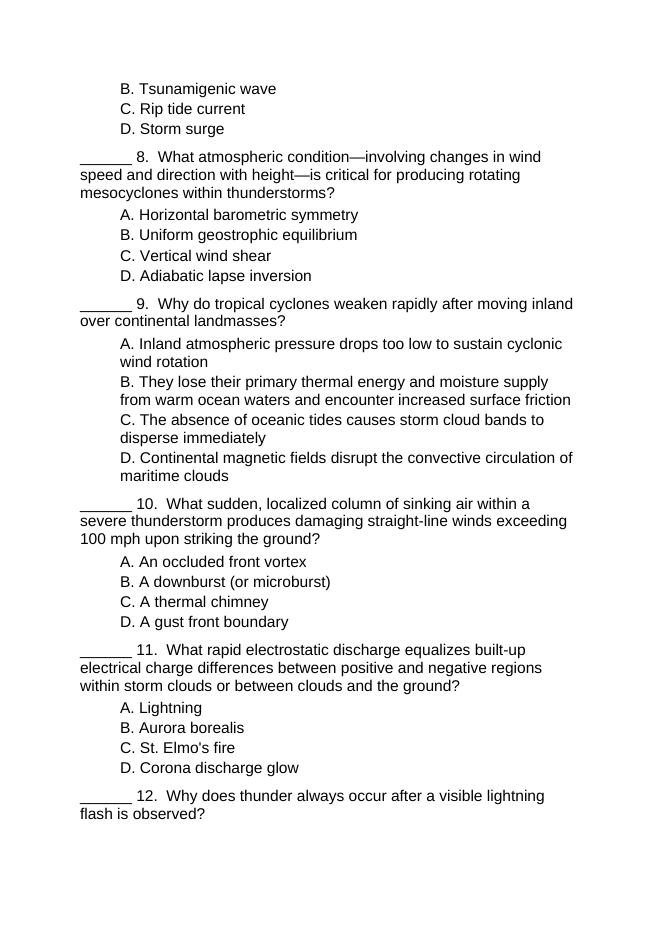 The Nature of Storms Lesson Quiz sample page