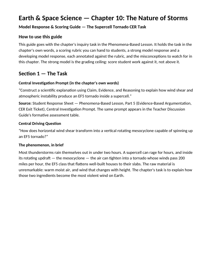 The Nature of Storms Model Response & Scoring Guide sample page
