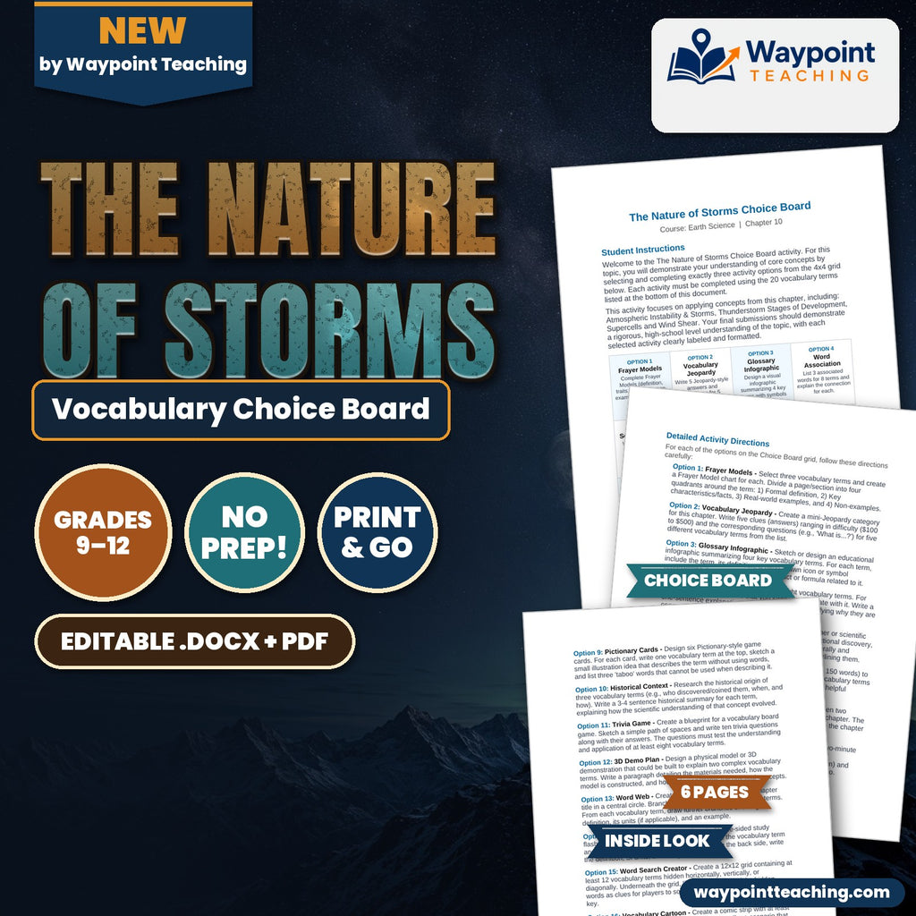 The Nature of Storms Vocabulary Choice Board cover