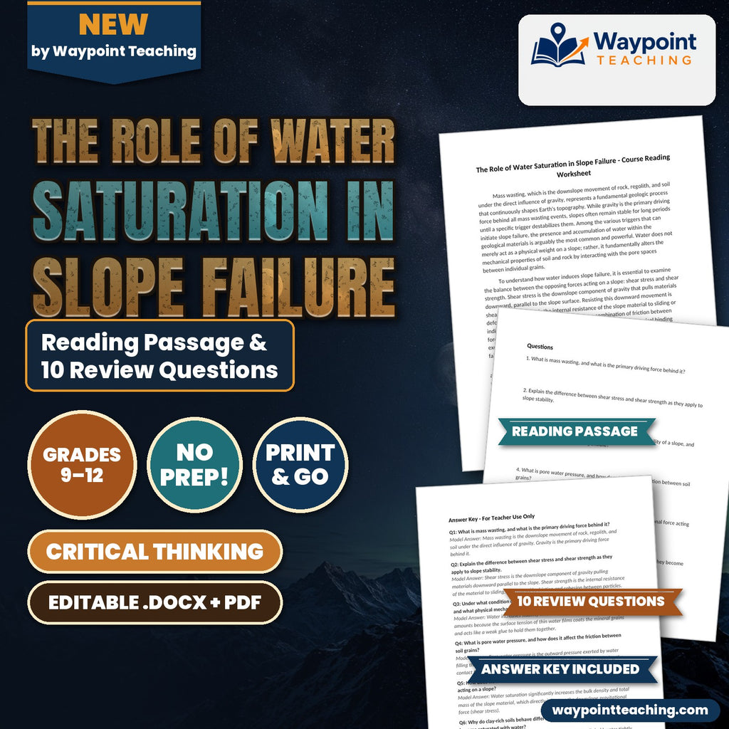 The Role of Water Saturation in Slope Failure Reading Worksheet cover