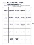 The Sun, Earth & Moon Relationship BINGO Review Game sample page