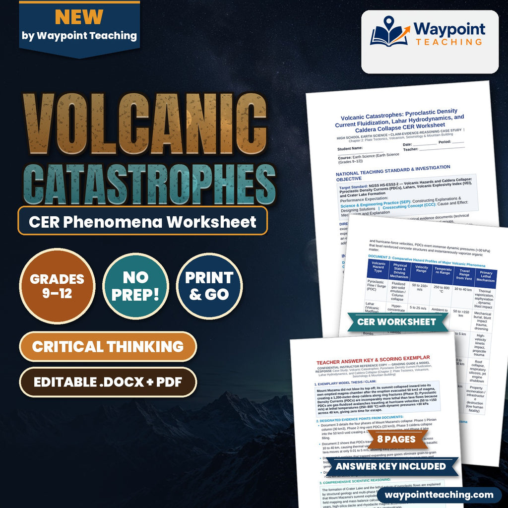 Volcanic Catastrophes: Pyroclastic Density Current Fluidization, Lahar Hydrodynamics, and Caldera Collapse CER Phenomena Worksheet cover