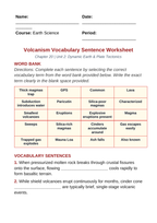 Volcanism Fill-in-the-Blank Vocabulary Worksheet sample page