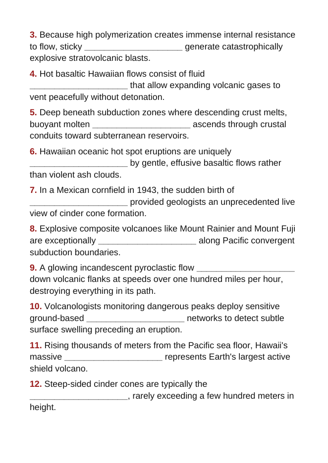 Volcanism Fill-in-the-Blank Vocabulary Worksheet sample page