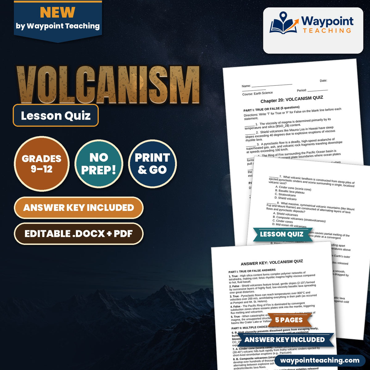 Volcanism Lesson Quiz cover