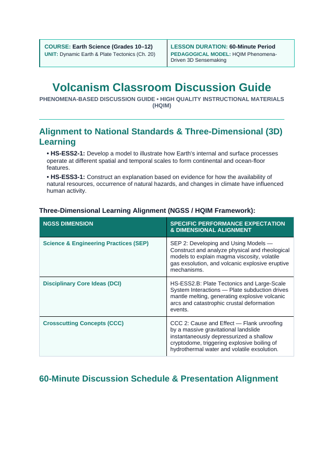 Volcanism Phenomena-Based Lesson: Catastrophic Lateral Pyroclastic Blast and Debris Avalanche of Mount St. Helens Teacher Discussion Guide sample page