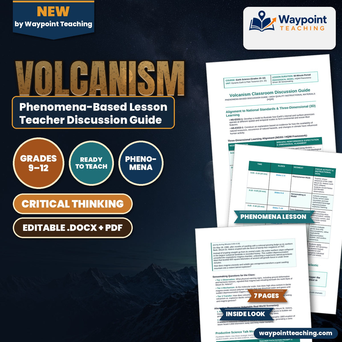Volcanism Phenomena-Based Lesson: Catastrophic Lateral Pyroclastic Blast and Debris Avalanche of Mount St. Helens Teacher Discussion Guide cover