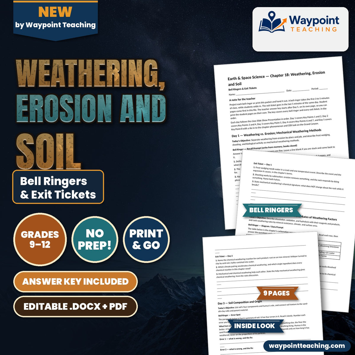 Weathering, Erosion and Soil Bell Ringers & Exit Tickets cover