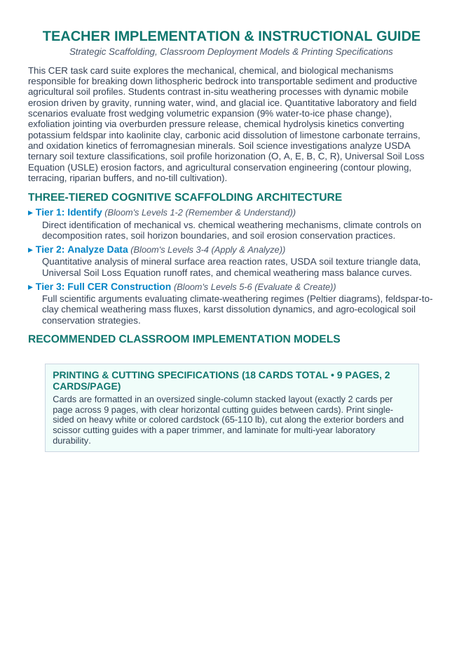 Weathering, Erosion and Soil CER Task Cards sample page