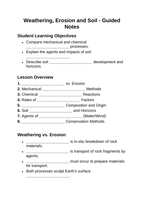 Weathering, Erosion and Soil Guided Notes sample page
