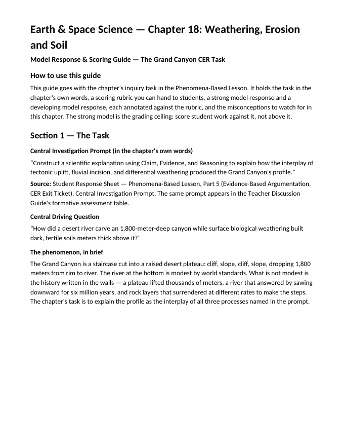 Weathering, Erosion and Soil Model Response & Scoring Guide sample page