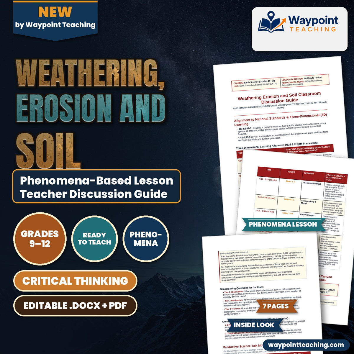 Weathering, Erosion and Soil Phenomena-Based Lesson: Active 1,800-Meter Fluvial Canyon Incision and Mature Chernozem Soil Profile Horizons Teacher Discussion Guide cover