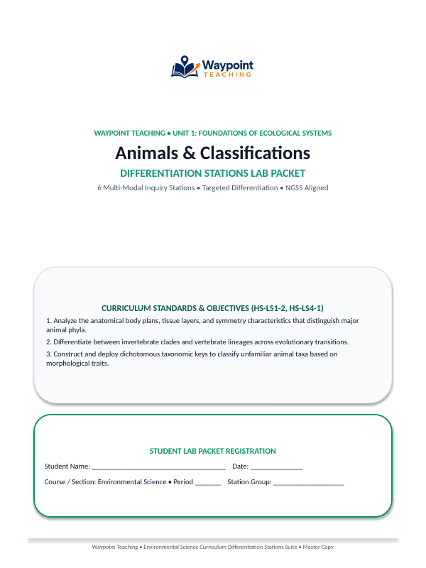 Animals and Classifications Differentiation Stations sample page