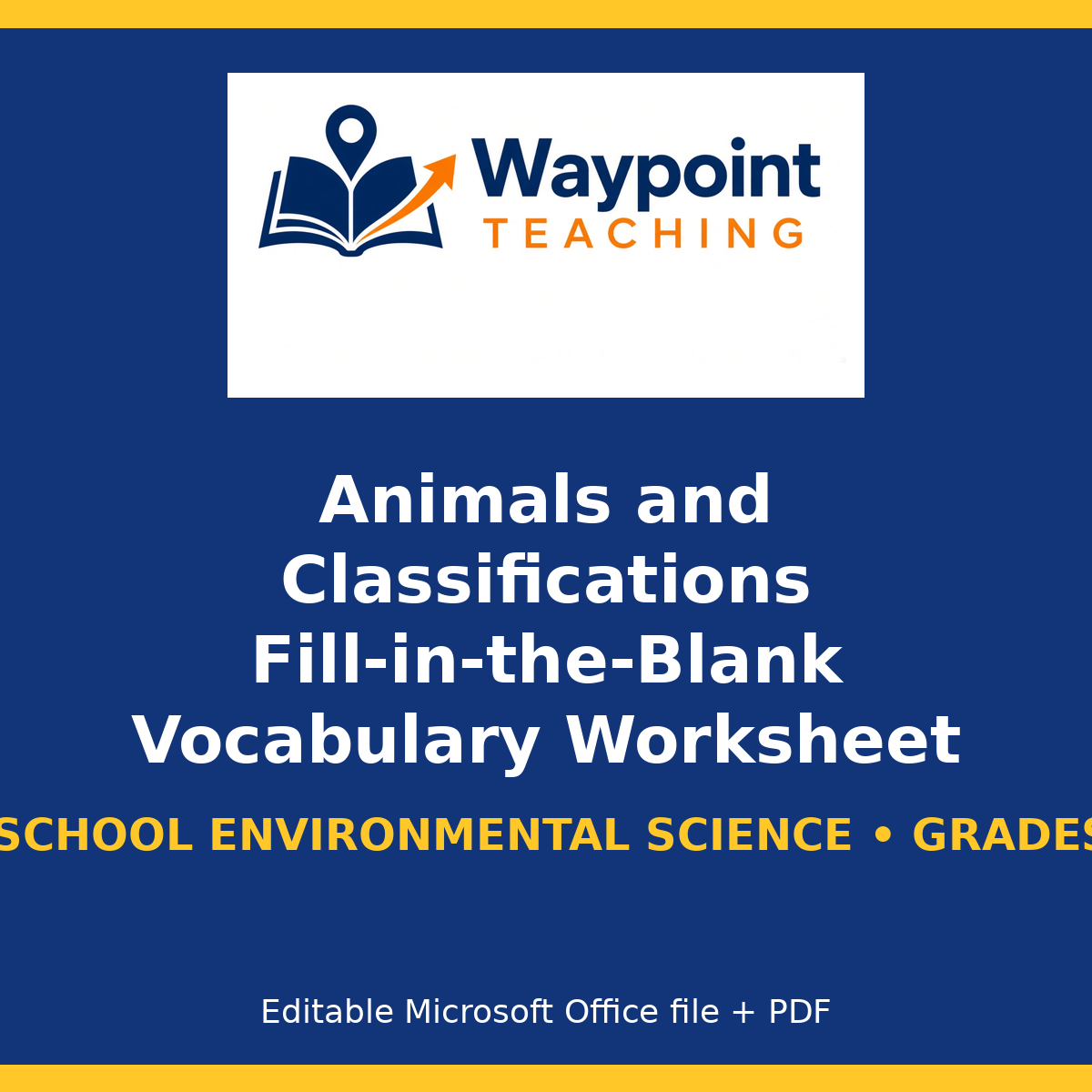 Animals and Classifications Fill-in-the-Blank Vocabulary Worksheet cover