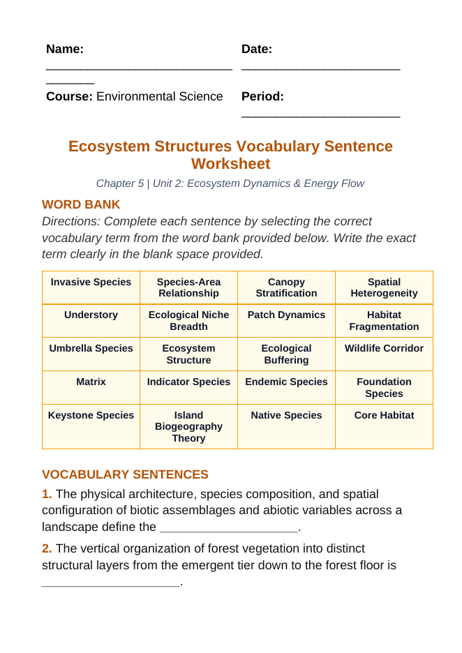 Animals and Classifications Fill-in-the-Blank Vocabulary Worksheet sample page