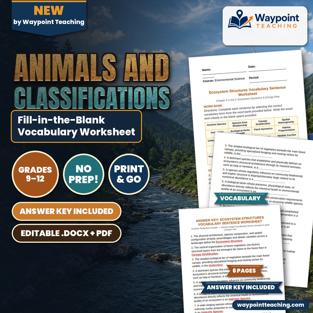 Animals and Classifications Fill-in-the-Blank Vocabulary Worksheet cover