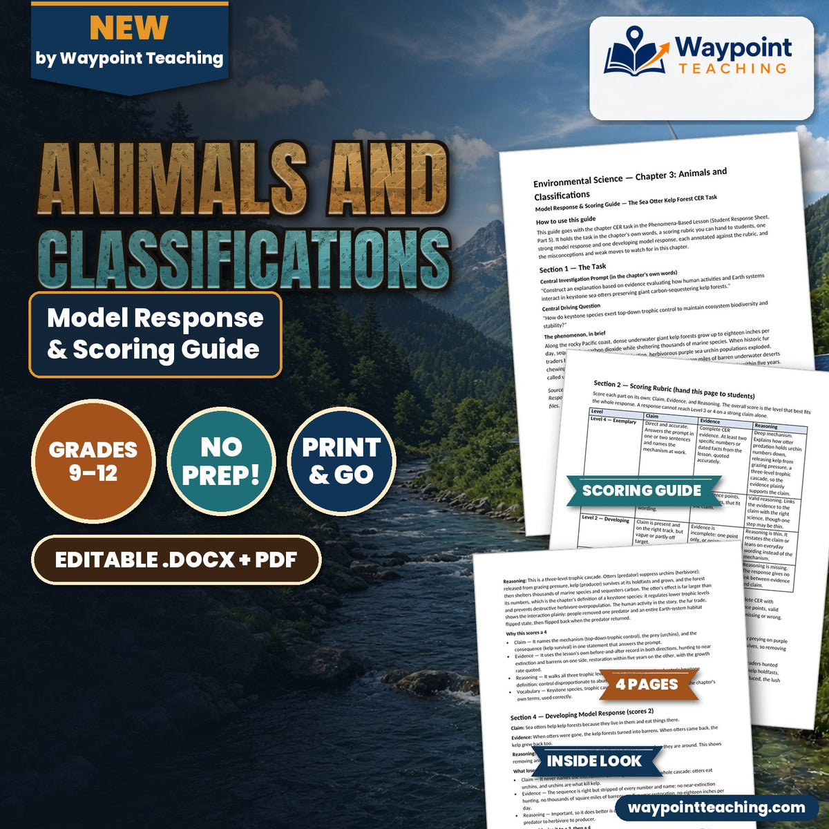 Animals and Classifications Model Response & Scoring Guide cover
