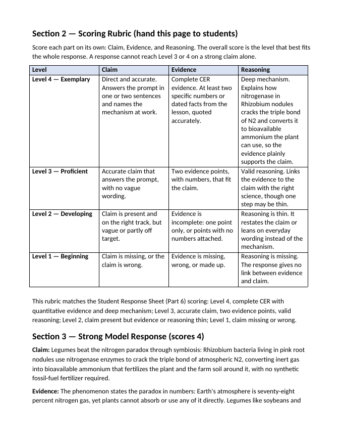 Bacteria and Microorganisms Model Response & Scoring Guide sample page