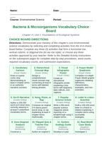 Bacteria and Microorganisms Vocabulary Choice Board sample page