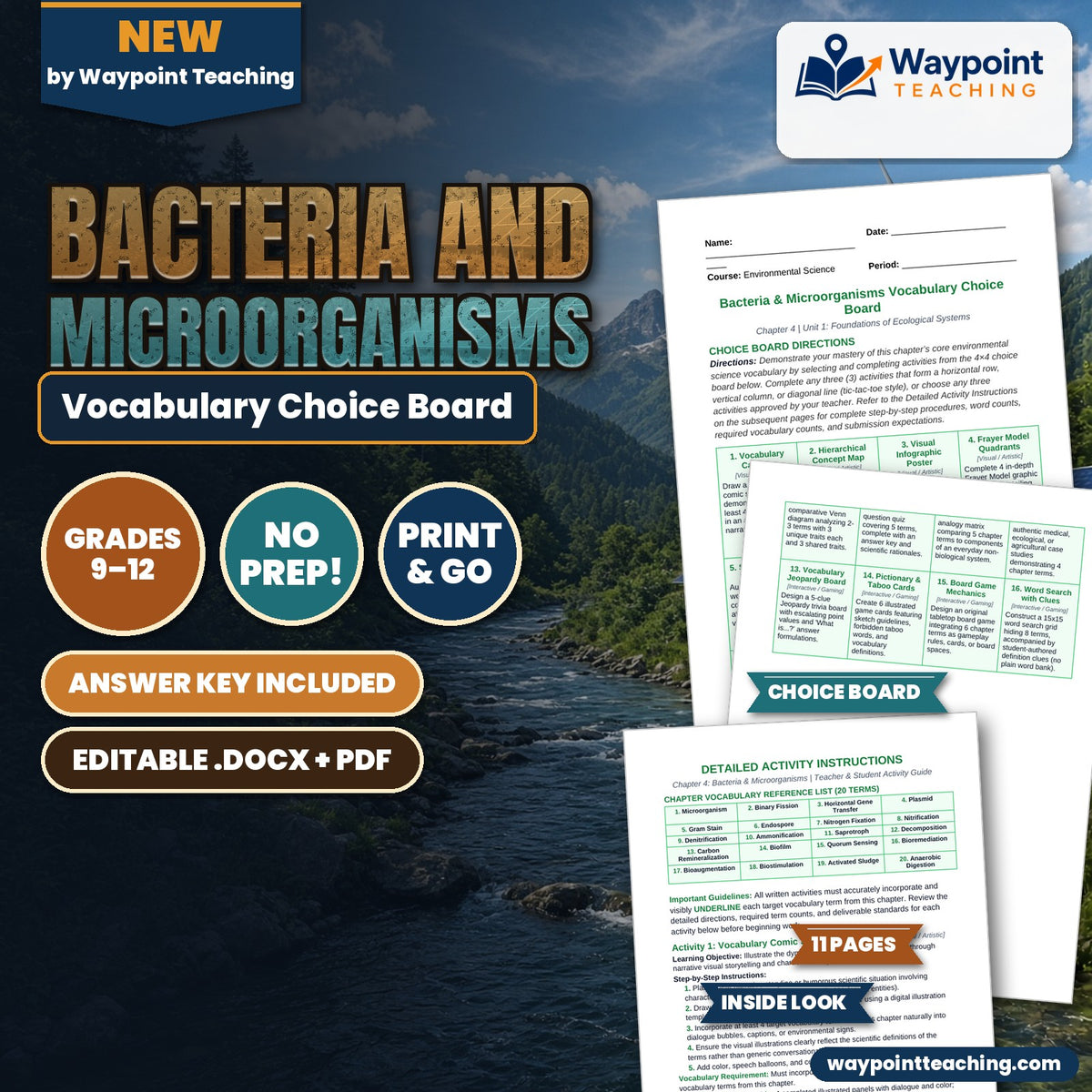 Bacteria and Microorganisms Vocabulary Choice Board cover