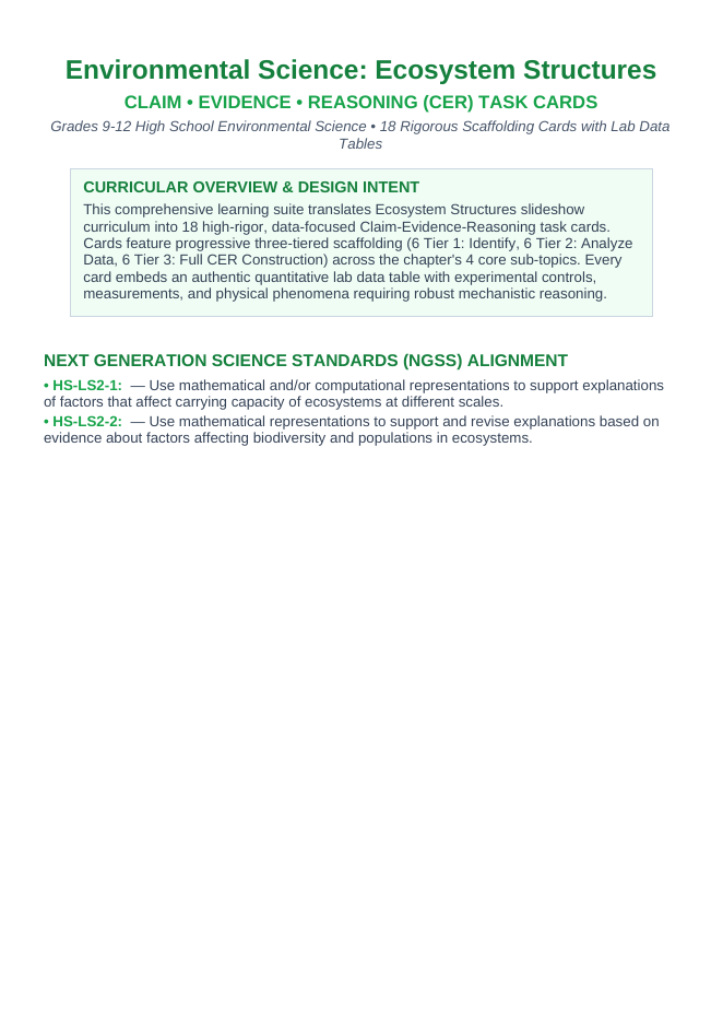 Ecosystem Structures CER Task Cards sample page