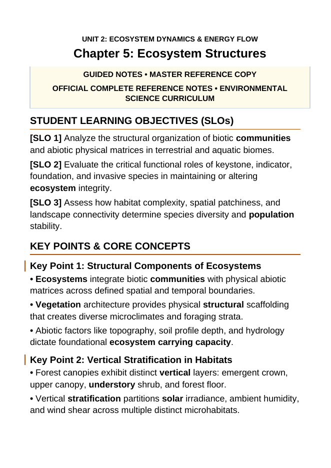 Ecosystem Structures Guided Notes sample page